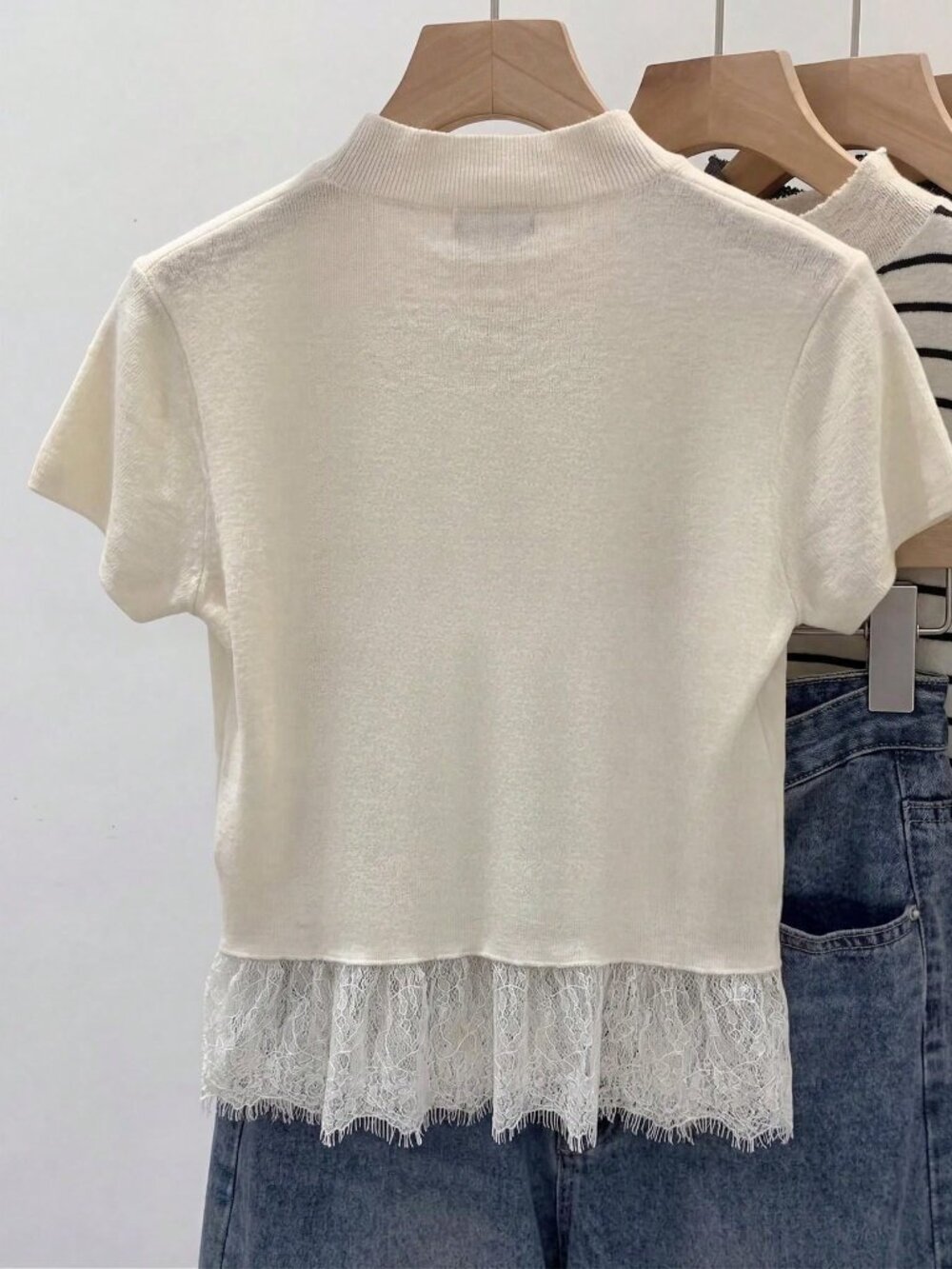 Apricot Casual Women's Stand Collar Regular Fit Short Sleeve Trim Knit T-Shirt - Picture 2 of 4